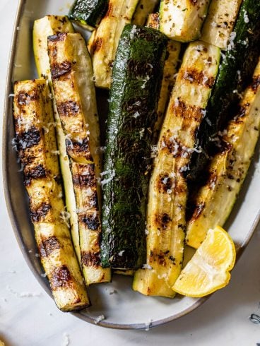 simple grilled zucchini on a plate