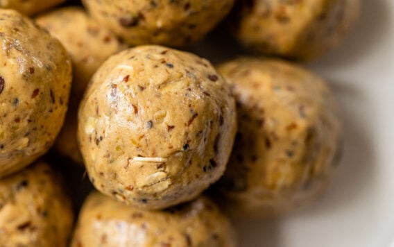 peanut butter oatmeal protein balls on a plate
