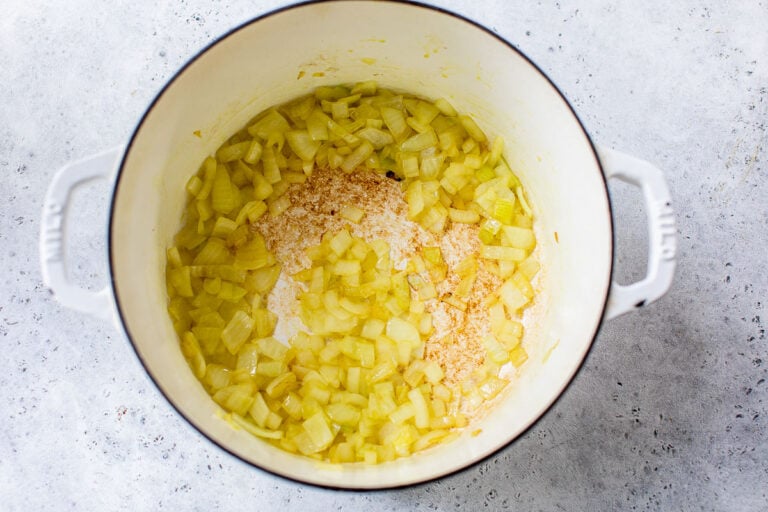 sautéing onions in a large soup pot