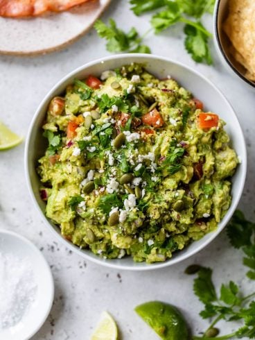 The best homemade guacamole in a white bowl