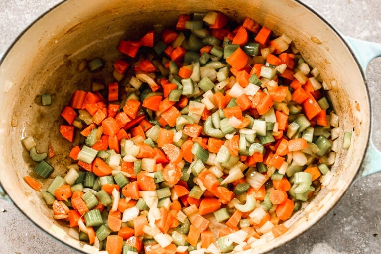 Cut vegetables in a Dutch oven