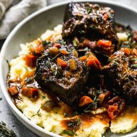 Red wine braised short ribs over mashed potatoes