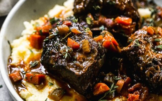 Red wine braised short ribs over mashed potatoes