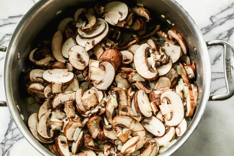 Uncooked mushrooms in a pot