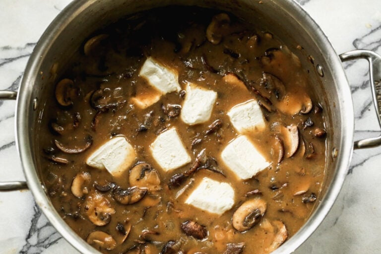 Mushrooms and cream cheese in a pot