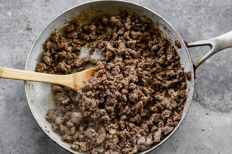 Ground meat in a skillet