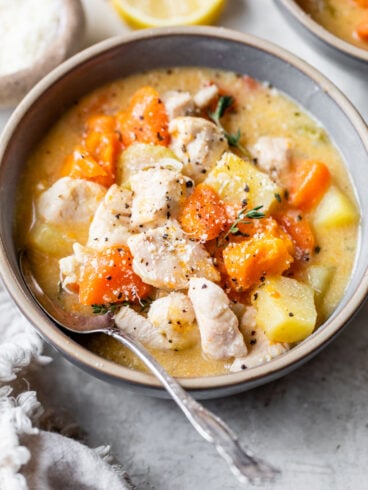 Healthy chicken stew in a bowl