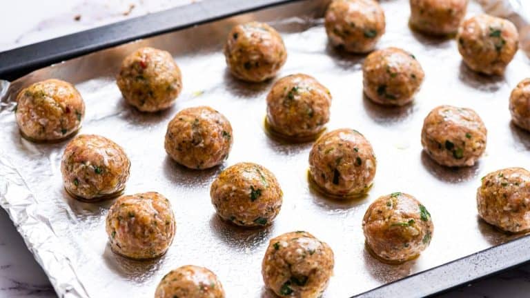 turkey meatballs on a baking sheet