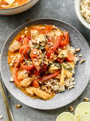 Panang curry chicken on a plate