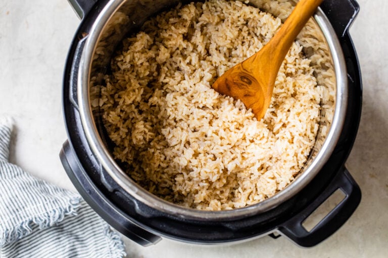Fluffy Instant Pot brown rice in a pressure cooker