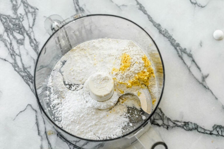 pulsing shortbread ingredients together in a food processor