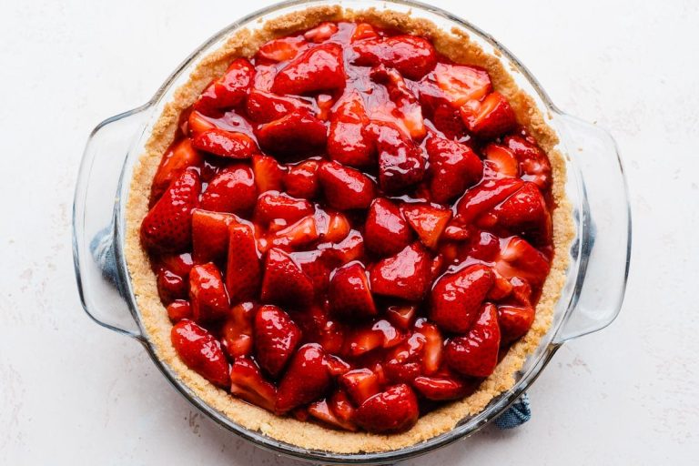 Strawberry pie in a glass baking dish