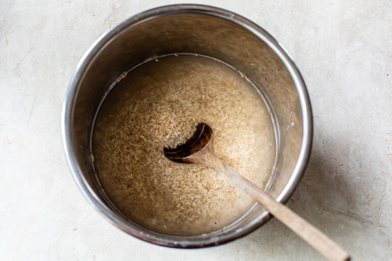 Water and grains in a pressure cooker