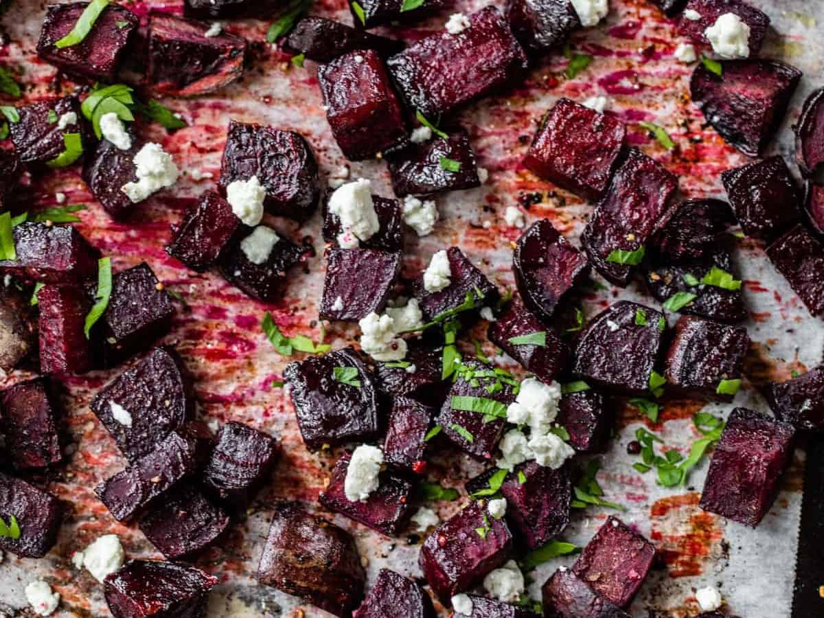 Roasted beets with basil and goat cheese