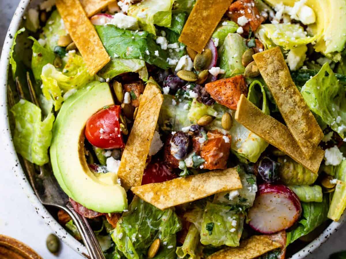Overhead view of Mexican salad in bowl