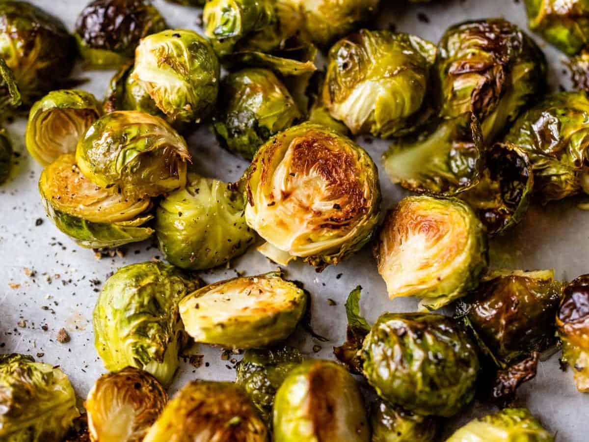 crispy brussels sprouts on a sheet pan