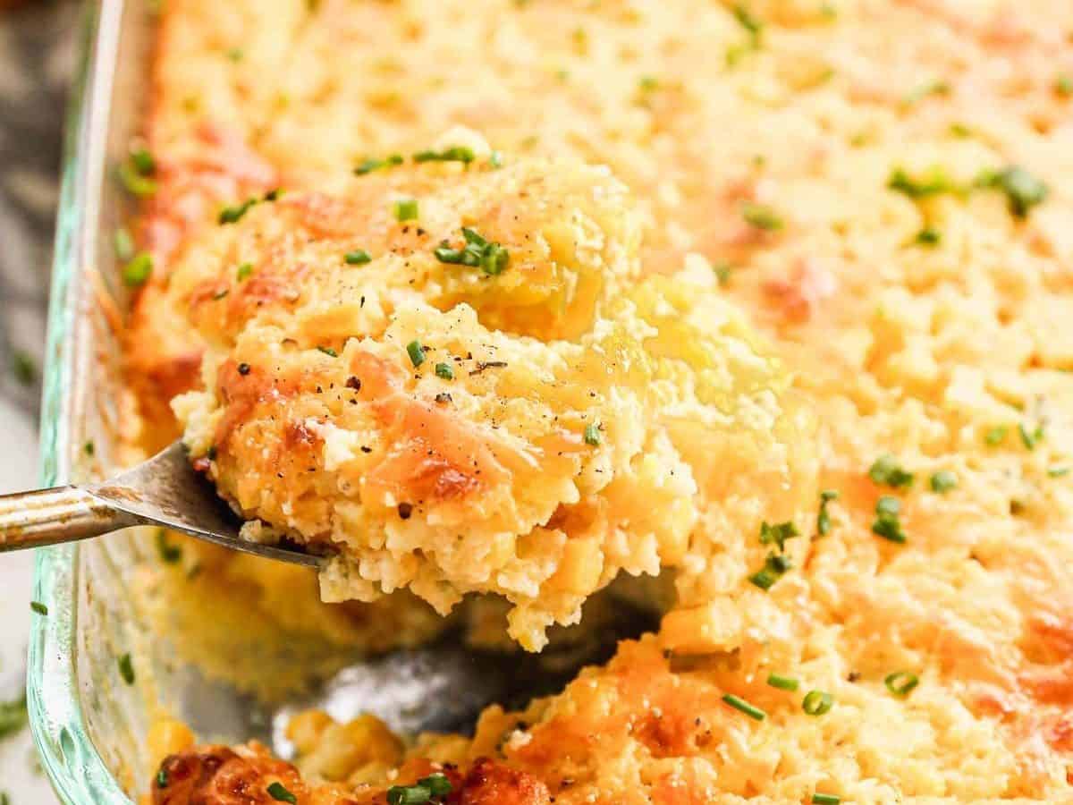 Corn casserole in baking dish