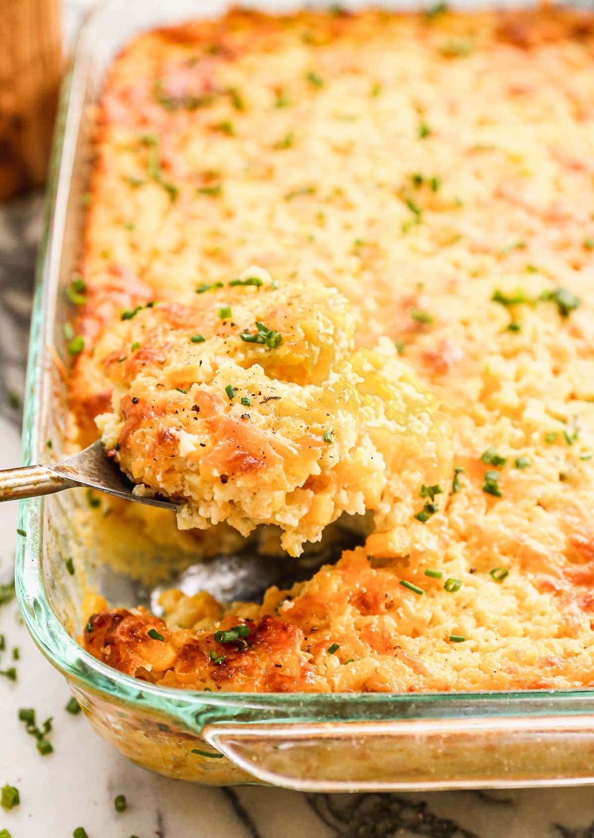 Corn casserole in baking dish