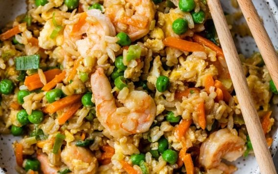 shrimp fried rice in a bowl