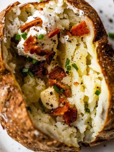 air fryer baked potato loaded with toppings