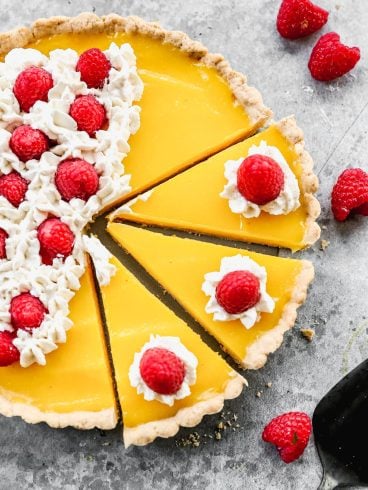 lemon tart recipe no bake topped with berries and whipped cream