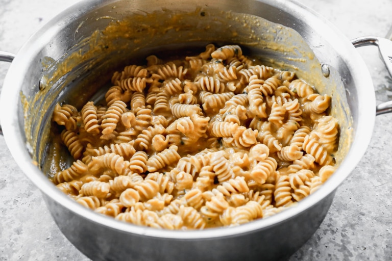 whole wheat noodles tossed in roasted butternut squash pasta sauce