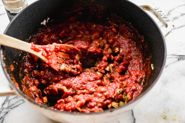 tomato chickpea curry in a large pot