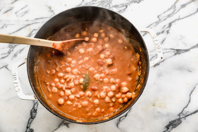 coconut milk and chickpea curry in a pot