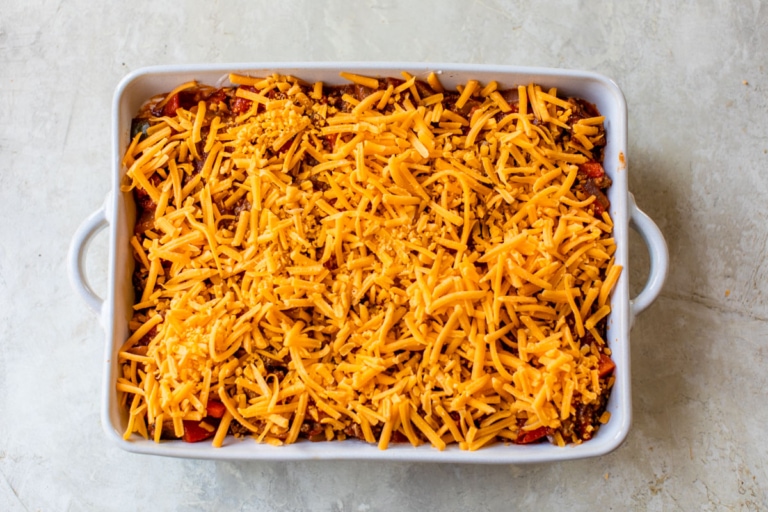 cheese on top of easy ground beef casserole