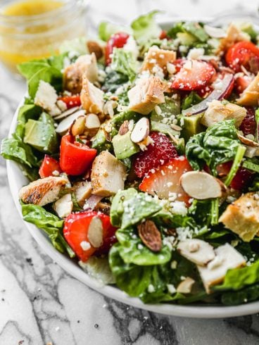 healthy grilled chicken salad recipe in a large bowl
