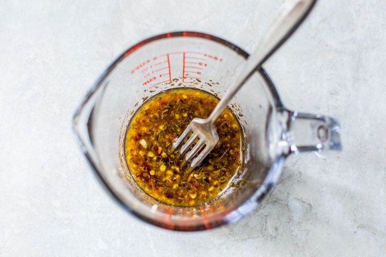 mixing shrimp marinade for grilling