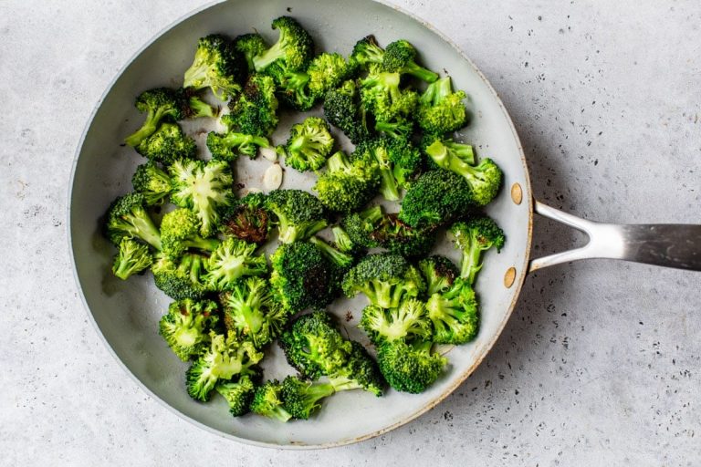 sauteeing broccoli florets with garlic