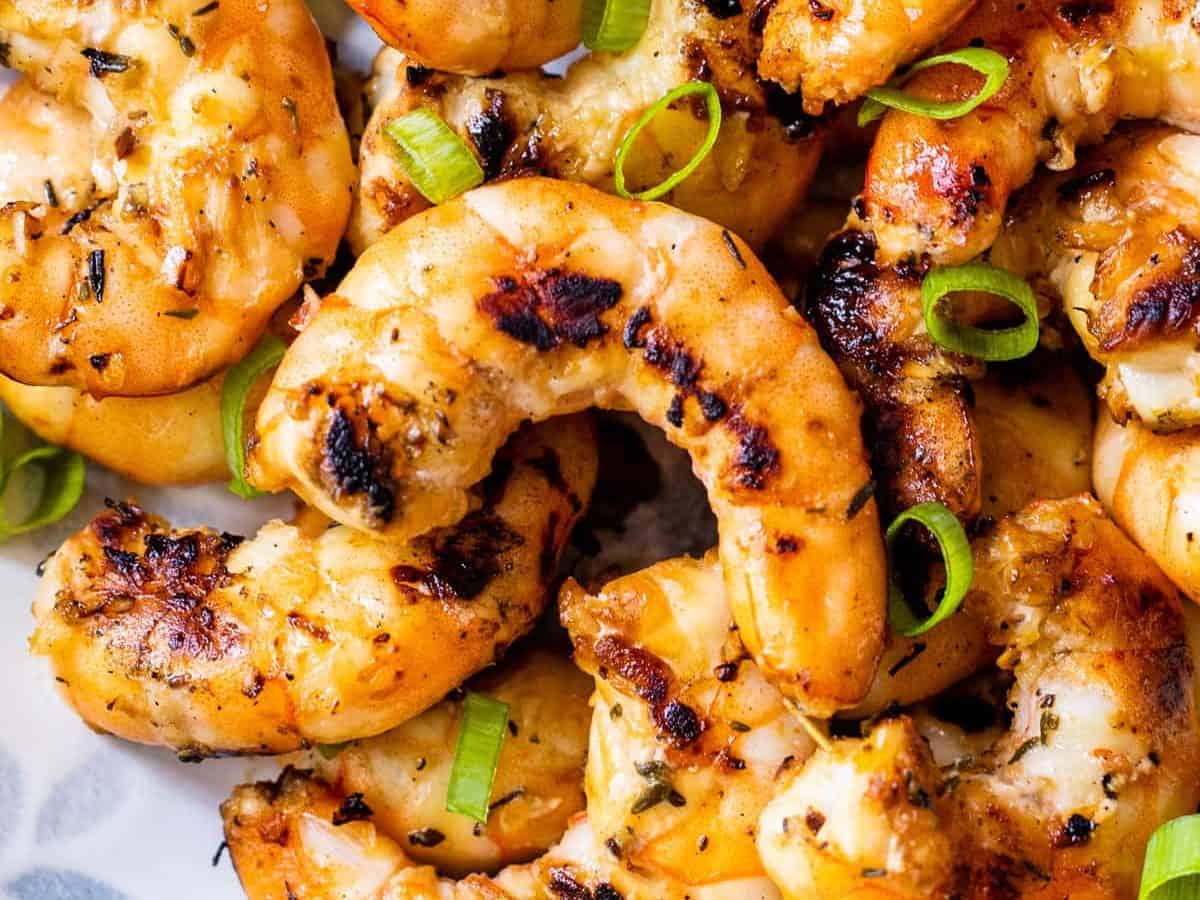 Juicy grilled shrimp on a plate