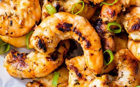 Juicy grilled shrimp on a plate