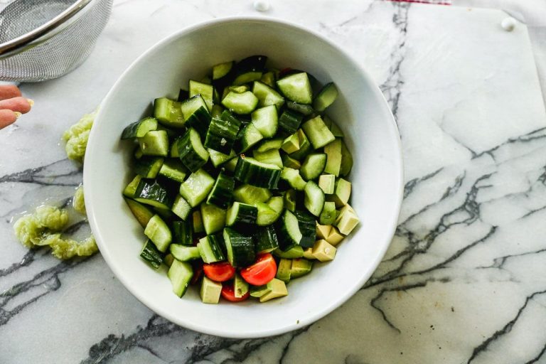 refreshing avocado salad with cucumber and tomatoes