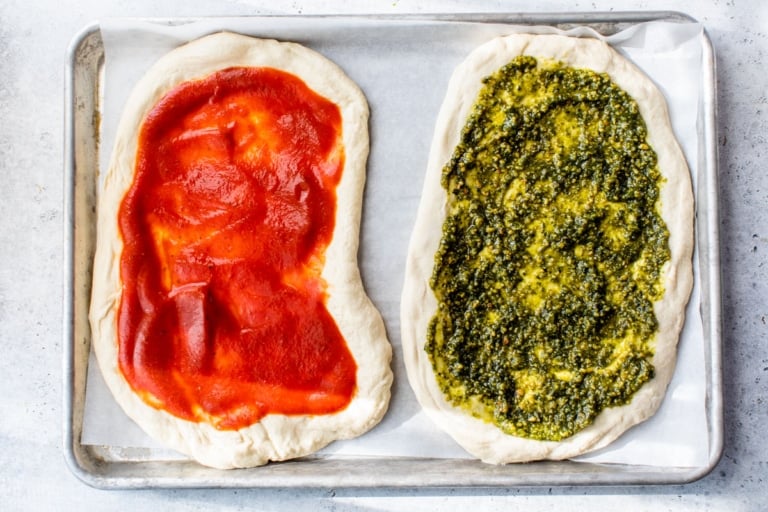 pesto and traditional flatbread pizza