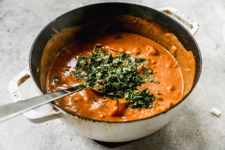 cilantro on top of stovetop Indian butter chicken recipes