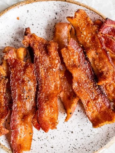 a plate of crispy air fryer bacon