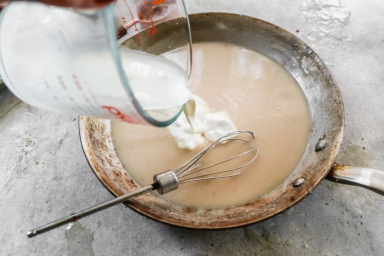 ham gravy with drippings, butter, half and half,