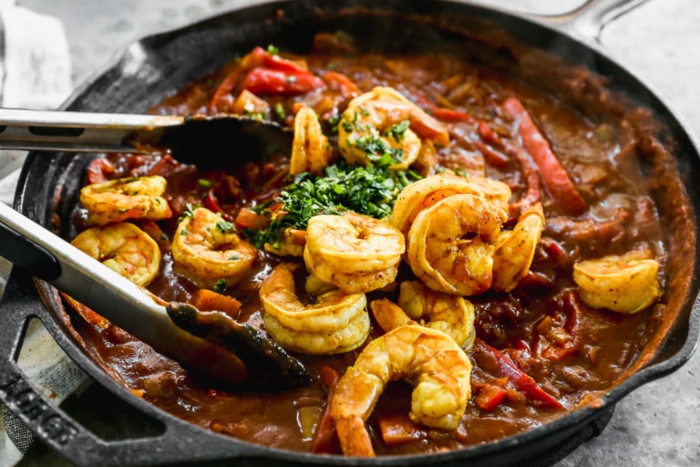 shrimp curry topped with cilantro