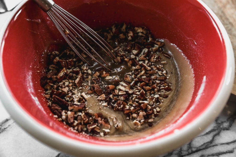 pecan halves mixed into bourbon pecan pie filling