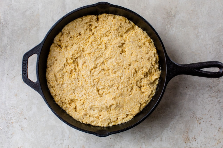 skillet cornbread recipe in a cast iron skillet