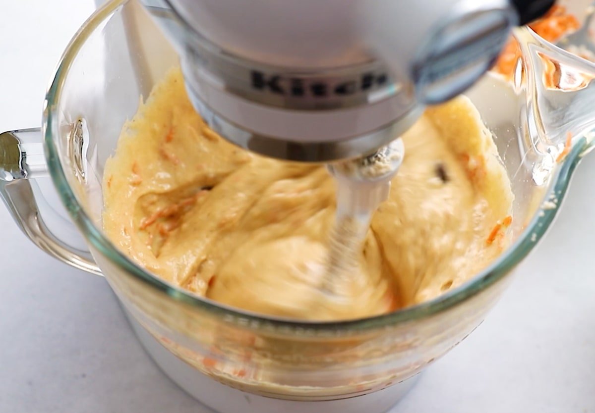 Beating batter for gluten-free carrot cake