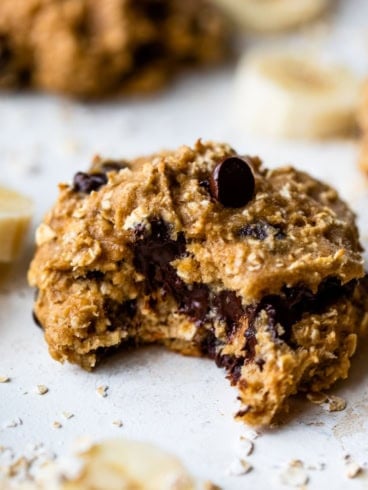 soft and chewy banana oatmeal cookie with a bite taken out