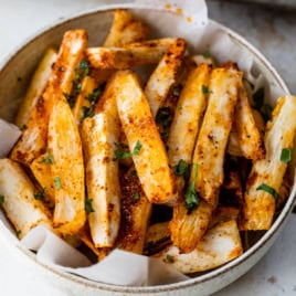 Bowl of baked yuca fries