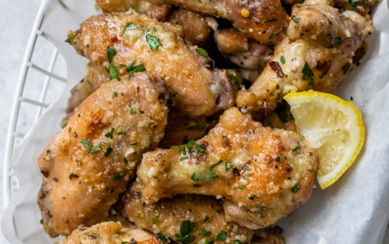 Platter of crispy garlic Parmesan wings