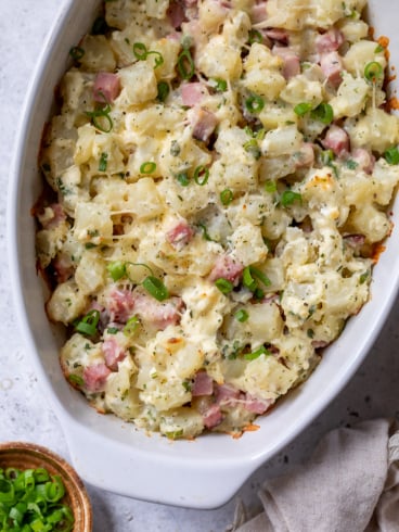 Ham and potato casserole recipe in baking dish