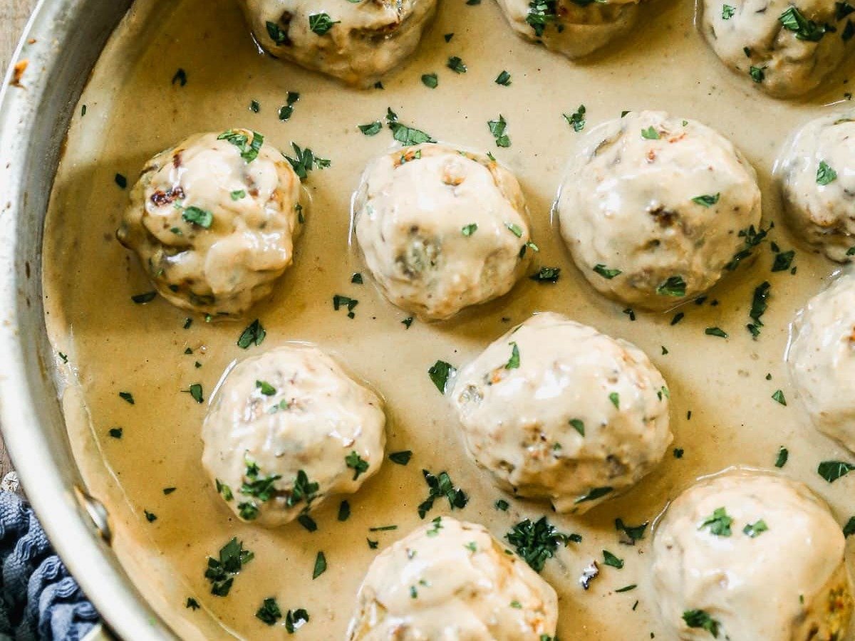 Homemade Swedish meatballs in skillet