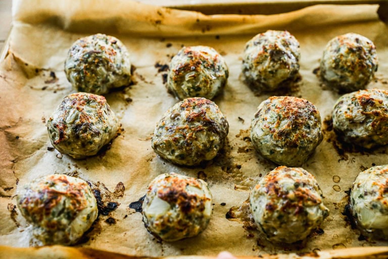 Baked meatballs on sheet pan