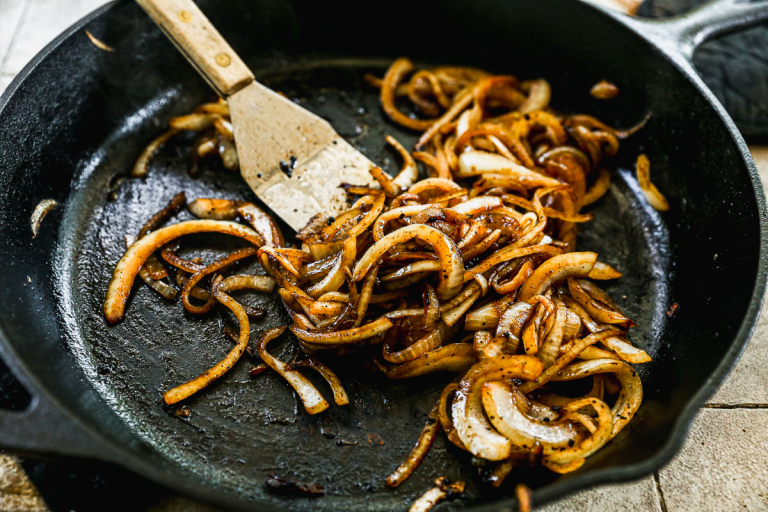 Browned onions in skillet